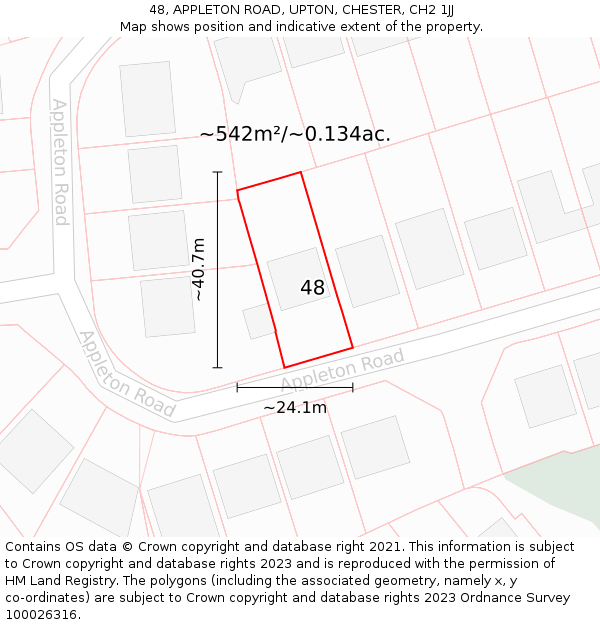 48, APPLETON ROAD, UPTON, CHESTER, CH2 1JJ: Plot and title map