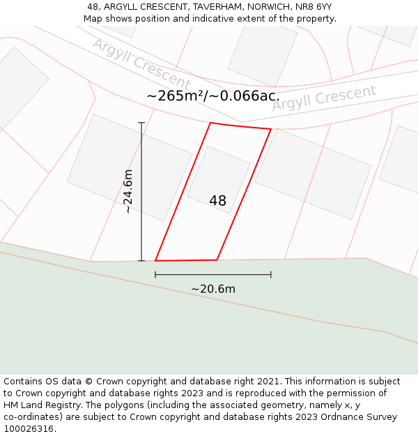 48, ARGYLL CRESCENT, TAVERHAM, NORWICH, NR8 6YY: Plot and title map