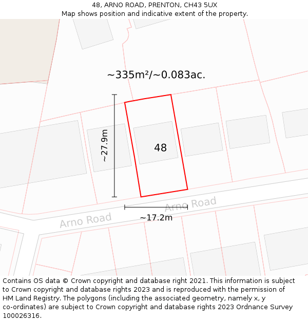 48, ARNO ROAD, PRENTON, CH43 5UX: Plot and title map