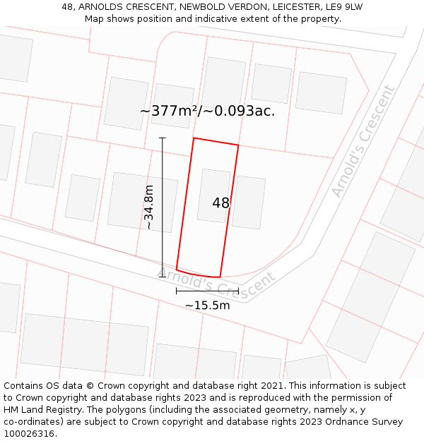 48, ARNOLDS CRESCENT, NEWBOLD VERDON, LEICESTER, LE9 9LW: Plot and title map