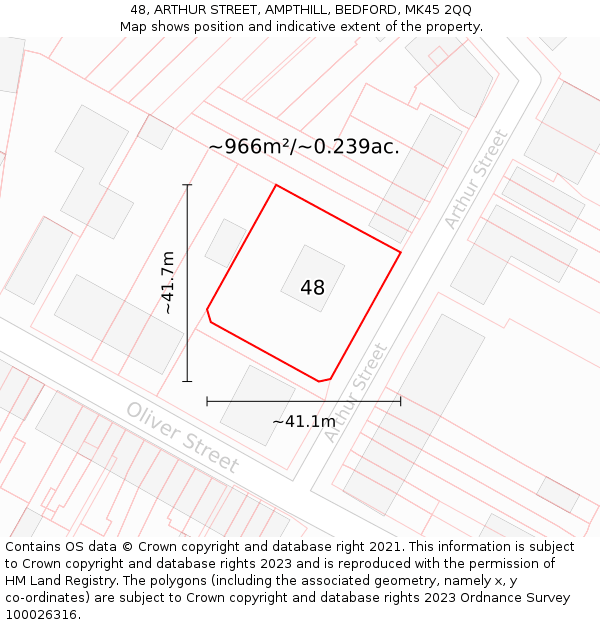 48, ARTHUR STREET, AMPTHILL, BEDFORD, MK45 2QQ: Plot and title map