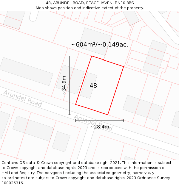 48, ARUNDEL ROAD, PEACEHAVEN, BN10 8RS: Plot and title map