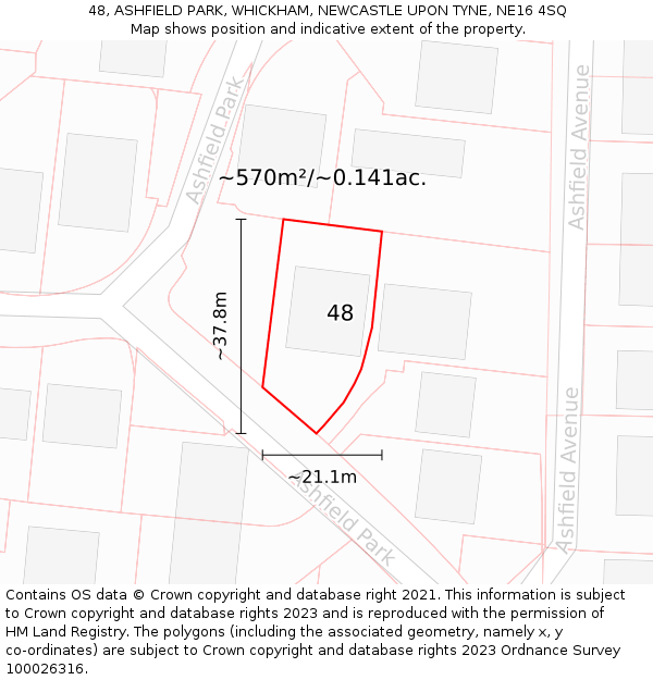 48, ASHFIELD PARK, WHICKHAM, NEWCASTLE UPON TYNE, NE16 4SQ: Plot and title map