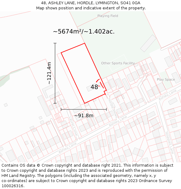 48, ASHLEY LANE, HORDLE, LYMINGTON, SO41 0GA: Plot and title map