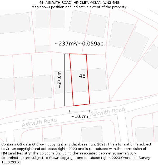 48, ASKWITH ROAD, HINDLEY, WIGAN, WN2 4NS: Plot and title map