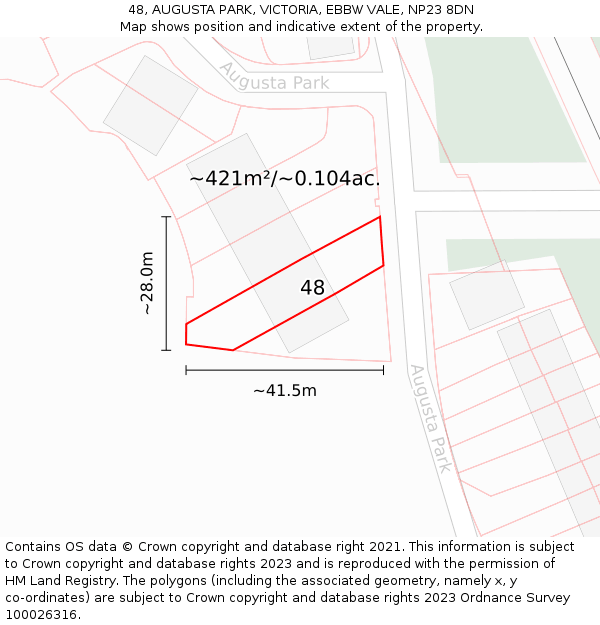 48, AUGUSTA PARK, VICTORIA, EBBW VALE, NP23 8DN: Plot and title map