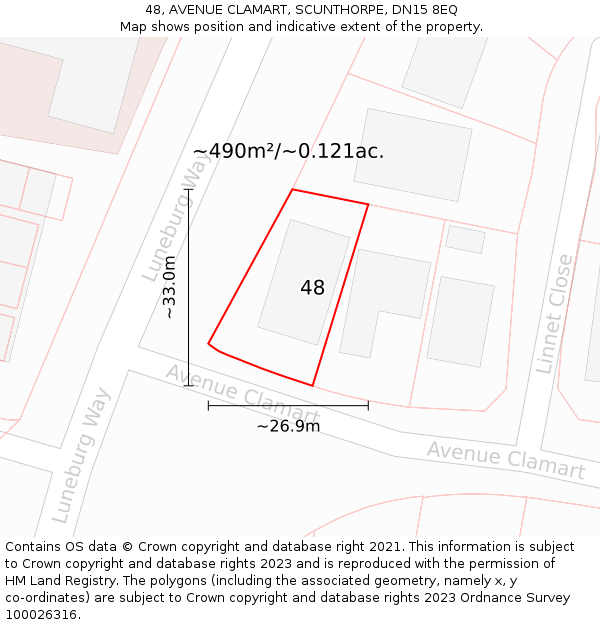 48, AVENUE CLAMART, SCUNTHORPE, DN15 8EQ: Plot and title map