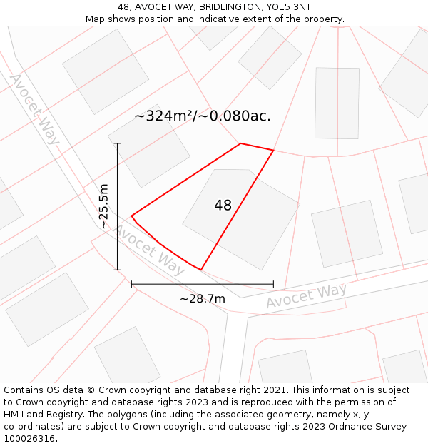 48, AVOCET WAY, BRIDLINGTON, YO15 3NT: Plot and title map