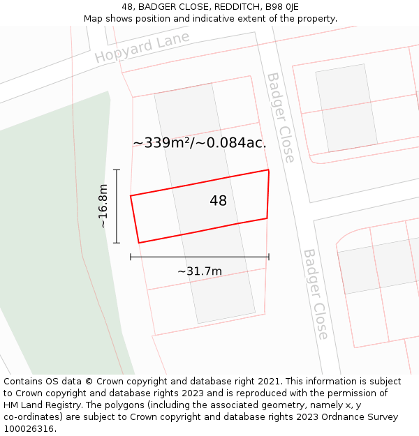 48, BADGER CLOSE, REDDITCH, B98 0JE: Plot and title map