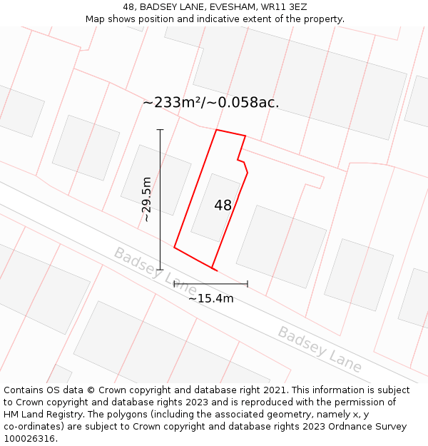 48, BADSEY LANE, EVESHAM, WR11 3EZ: Plot and title map