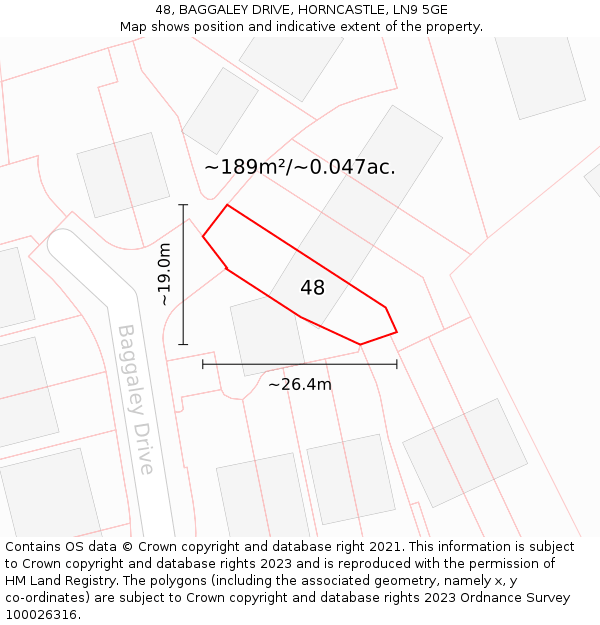 48, BAGGALEY DRIVE, HORNCASTLE, LN9 5GE: Plot and title map