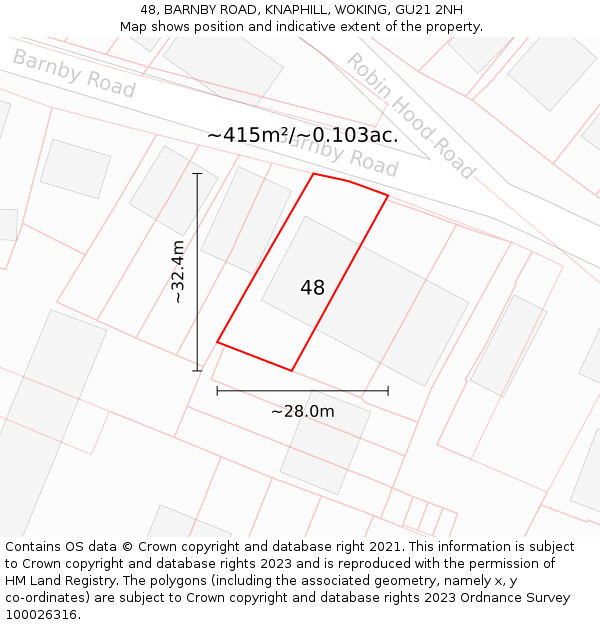 48, BARNBY ROAD, KNAPHILL, WOKING, GU21 2NH: Plot and title map