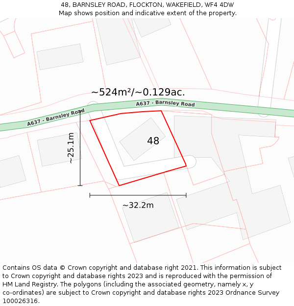 48, BARNSLEY ROAD, FLOCKTON, WAKEFIELD, WF4 4DW: Plot and title map