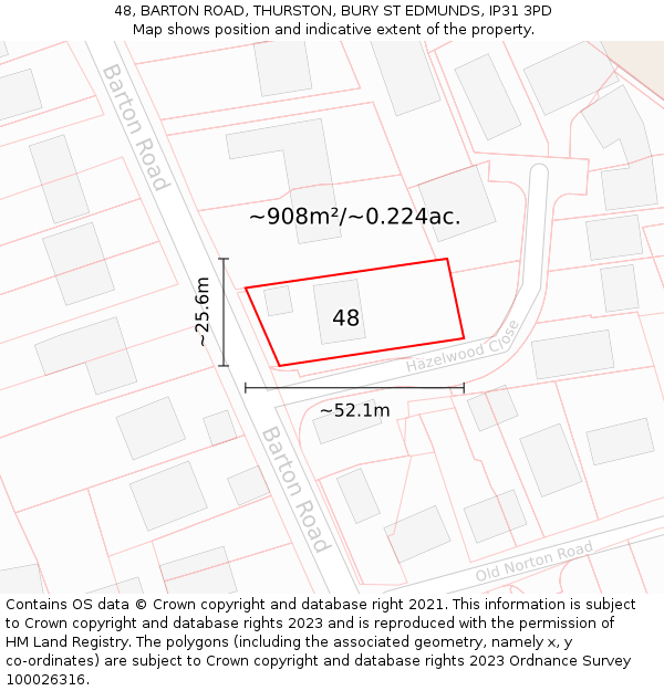 48, BARTON ROAD, THURSTON, BURY ST EDMUNDS, IP31 3PD: Plot and title map