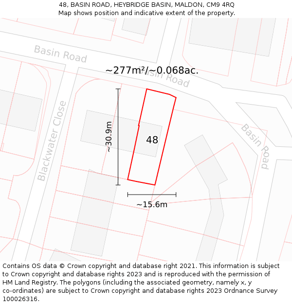 48, BASIN ROAD, HEYBRIDGE BASIN, MALDON, CM9 4RQ: Plot and title map