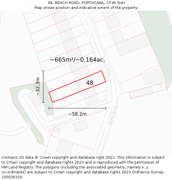 48, BEACH ROAD, PORTHCAWL, CF36 5NH: Plot and title map