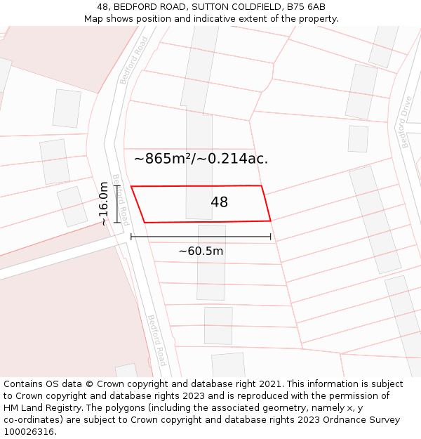 48, BEDFORD ROAD, SUTTON COLDFIELD, B75 6AB: Plot and title map