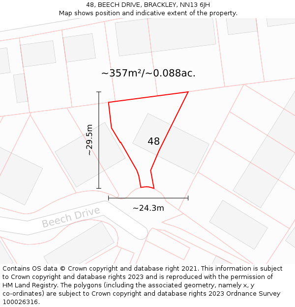48, BEECH DRIVE, BRACKLEY, NN13 6JH: Plot and title map