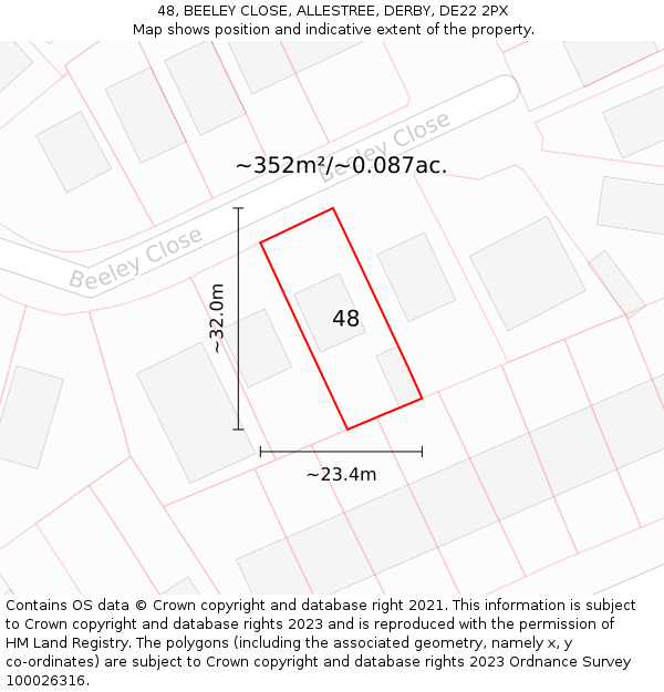 48, BEELEY CLOSE, ALLESTREE, DERBY, DE22 2PX: Plot and title map