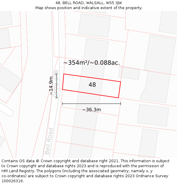 48, BELL ROAD, WALSALL, WS5 3JW: Plot and title map