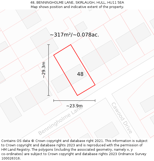 48, BENNINGHOLME LANE, SKIRLAUGH, HULL, HU11 5EA: Plot and title map