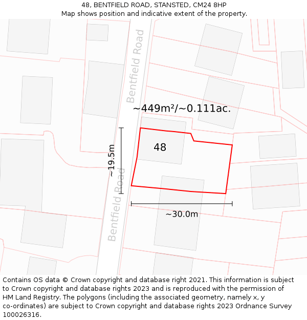 48, BENTFIELD ROAD, STANSTED, CM24 8HP: Plot and title map