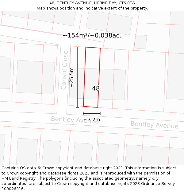 48, BENTLEY AVENUE, HERNE BAY, CT6 8EA: Plot and title map