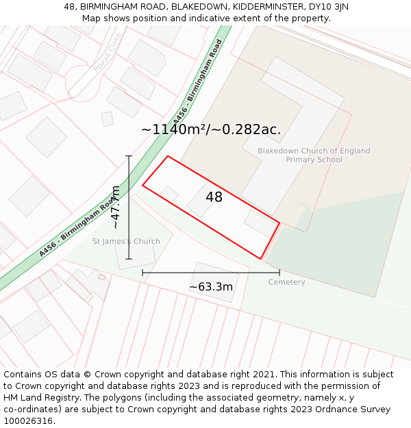 48, BIRMINGHAM ROAD, BLAKEDOWN, KIDDERMINSTER, DY10 3JN: Plot and title map