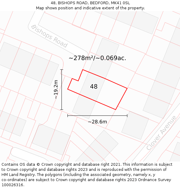 48, BISHOPS ROAD, BEDFORD, MK41 0SL: Plot and title map