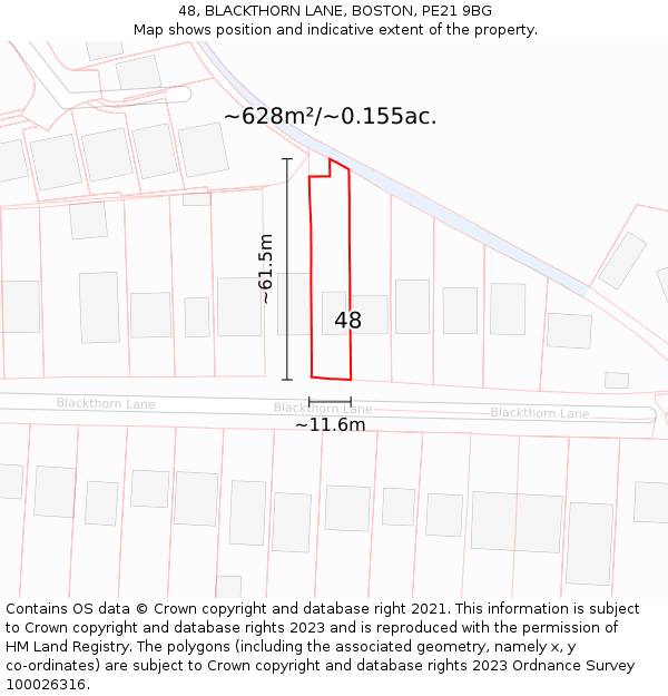 48, BLACKTHORN LANE, BOSTON, PE21 9BG: Plot and title map