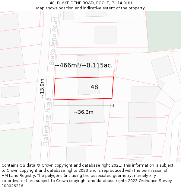 48, BLAKE DENE ROAD, POOLE, BH14 8HH: Plot and title map