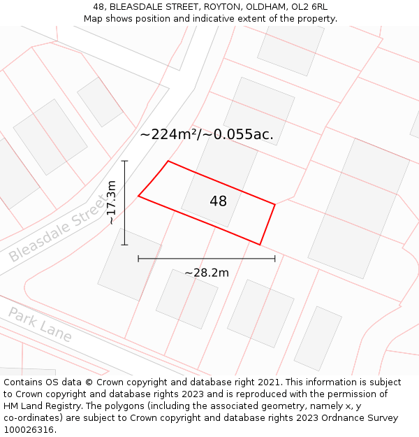 48, BLEASDALE STREET, ROYTON, OLDHAM, OL2 6RL: Plot and title map