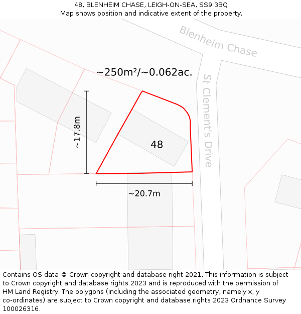 48, BLENHEIM CHASE, LEIGH-ON-SEA, SS9 3BQ: Plot and title map