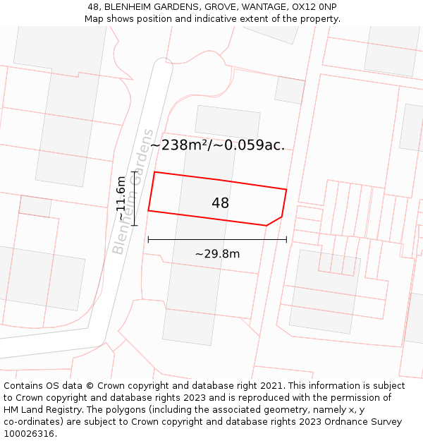 48, BLENHEIM GARDENS, GROVE, WANTAGE, OX12 0NP: Plot and title map