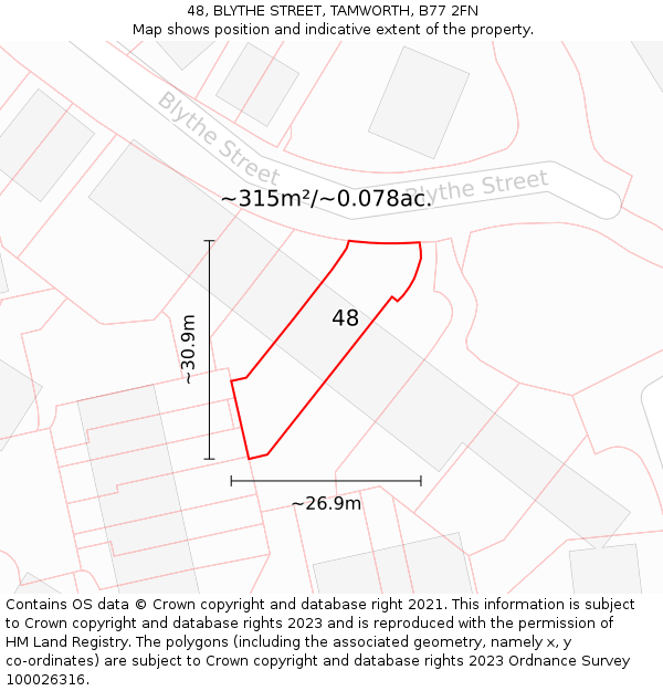 48, BLYTHE STREET, TAMWORTH, B77 2FN: Plot and title map