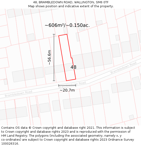 48, BRAMBLEDOWN ROAD, WALLINGTON, SM6 0TF: Plot and title map