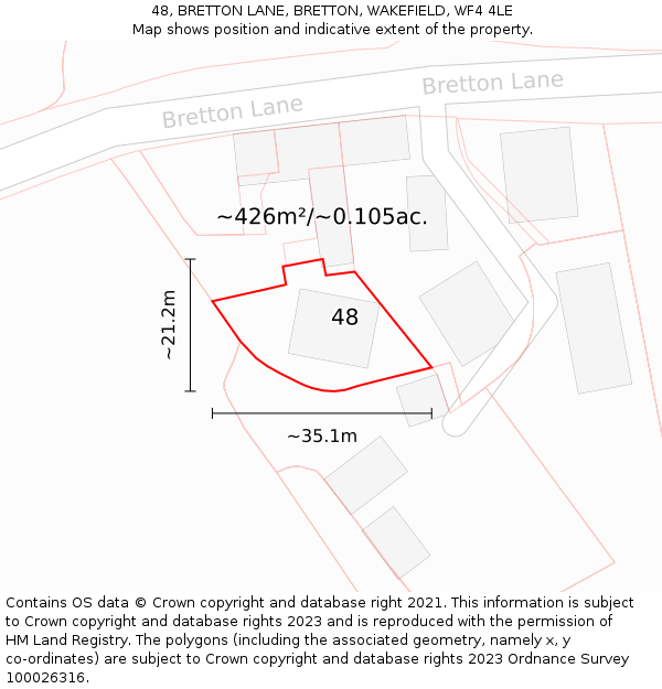 48, BRETTON LANE, BRETTON, WAKEFIELD, WF4 4LE: Plot and title map