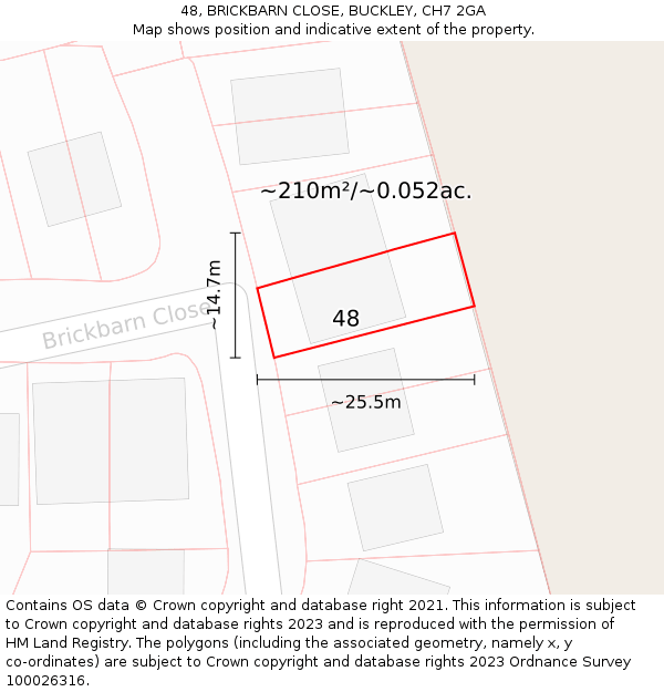 48, BRICKBARN CLOSE, BUCKLEY, CH7 2GA: Plot and title map