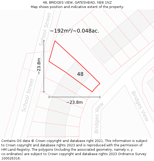 48, BRIDGES VIEW, GATESHEAD, NE8 1NZ: Plot and title map