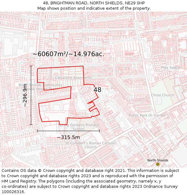 48, BRIGHTMAN ROAD, NORTH SHIELDS, NE29 0HP: Plot and title map