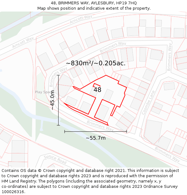 48, BRIMMERS WAY, AYLESBURY, HP19 7HQ: Plot and title map