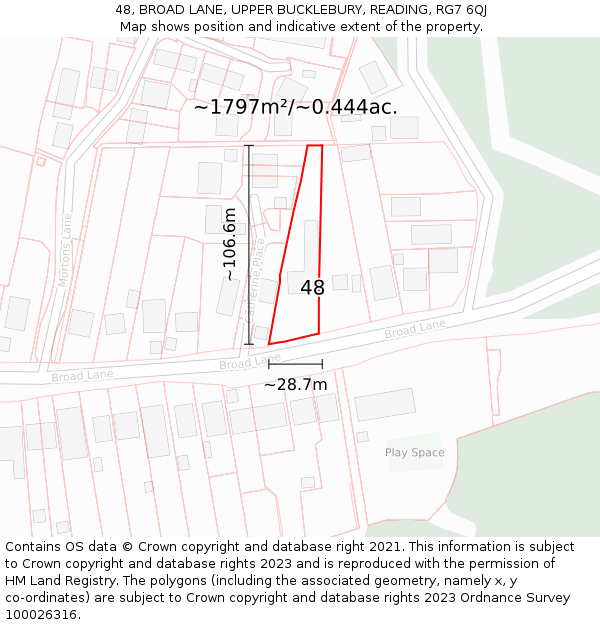 48, BROAD LANE, UPPER BUCKLEBURY, READING, RG7 6QJ: Plot and title map