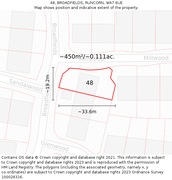 48, BROADFIELDS, RUNCORN, WA7 6UE: Plot and title map