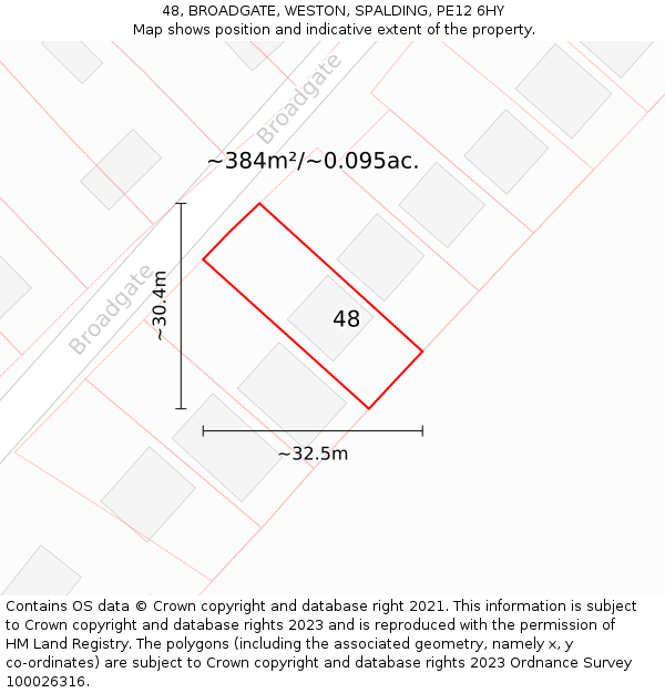 48, BROADGATE, WESTON, SPALDING, PE12 6HY: Plot and title map
