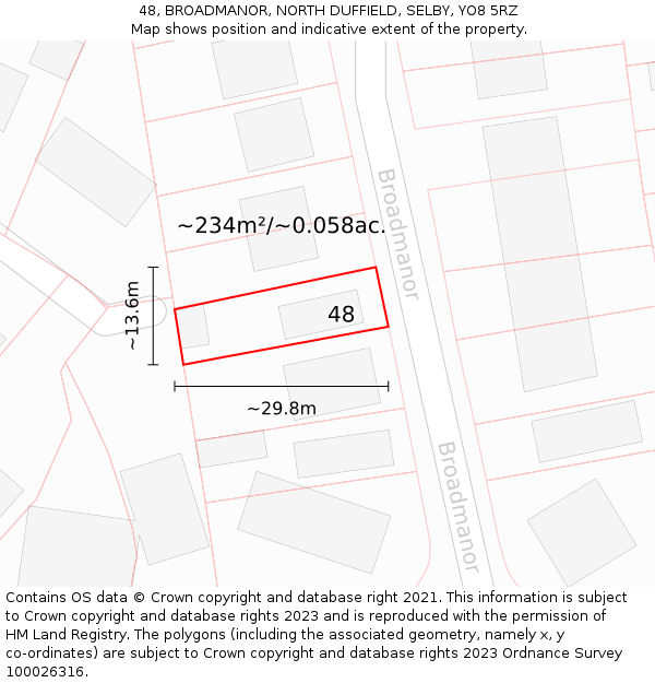 48, BROADMANOR, NORTH DUFFIELD, SELBY, YO8 5RZ: Plot and title map