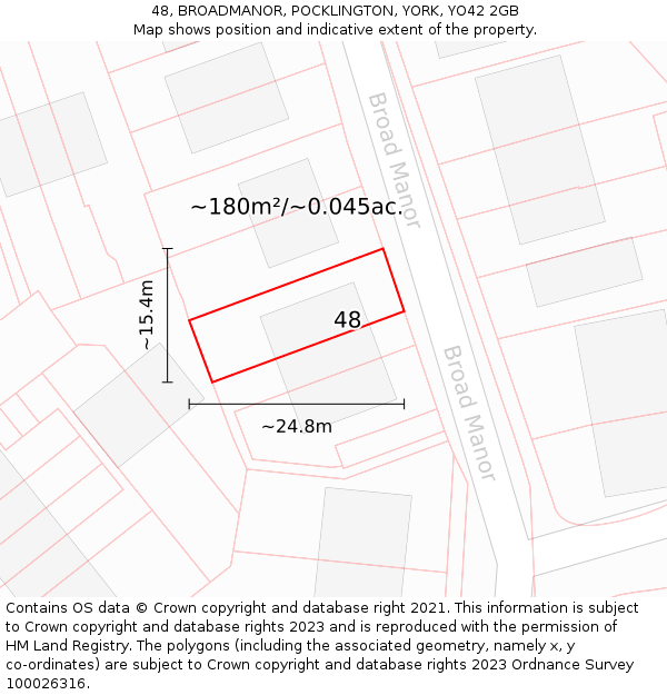 48, BROADMANOR, POCKLINGTON, YORK, YO42 2GB: Plot and title map