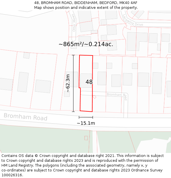 48, BROMHAM ROAD, BIDDENHAM, BEDFORD, MK40 4AF: Plot and title map
