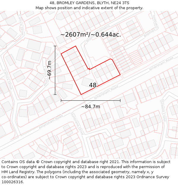 48, BROMLEY GARDENS, BLYTH, NE24 3TS: Plot and title map