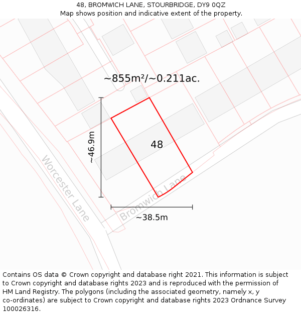 48, BROMWICH LANE, STOURBRIDGE, DY9 0QZ: Plot and title map