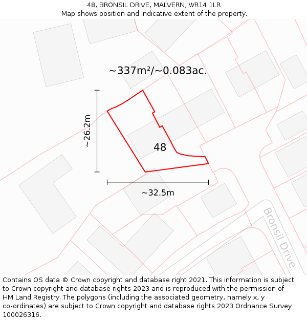 48, BRONSIL DRIVE, MALVERN, WR14 1LR: Plot and title map